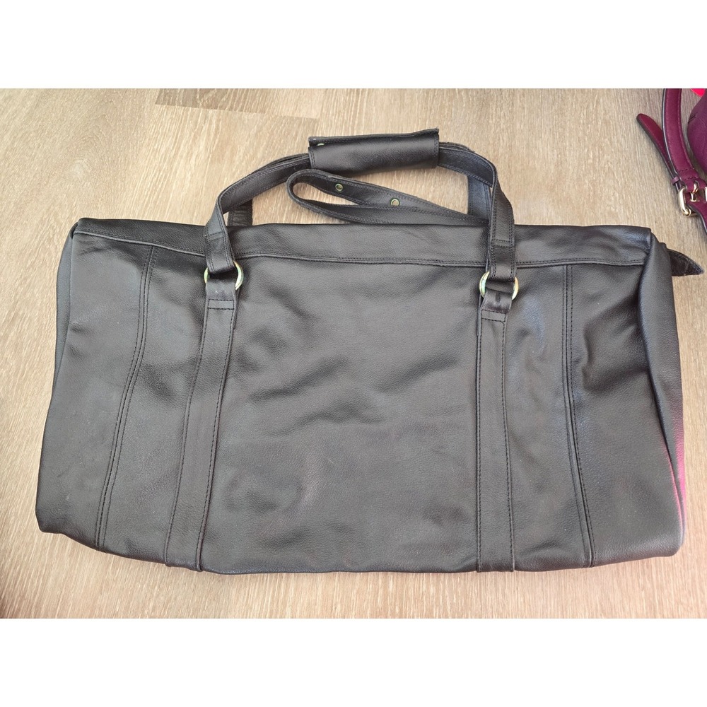 Vintage CAMEL Black‎ Leather Duffle Bag Travel Weekender CarryOn Gold  Hardware